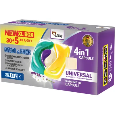 Капсули для прання Wash&Free Universal Жасмин та лаванда з марсельським милом 35 шт. (4823128001713)