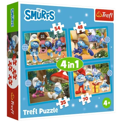 Пазл Trefl The Smurfs Село Смурфів 4 in 1 (35, 48, 54, 70) елемента (5900511346565)