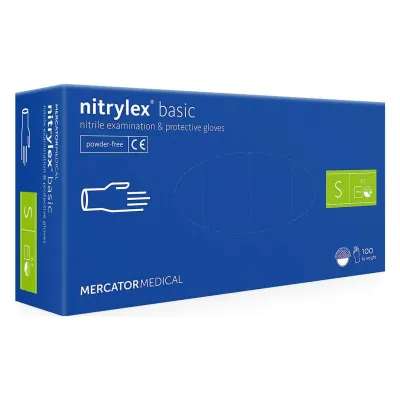 Медичні рукавички Mercator Medical Nitrylex Basic Нітрилові Неопудрені діагностичні Розмір S Сині 100 шт. (3.1005) (5906615034506/5906615122494)