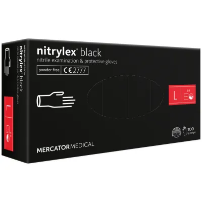 Медичні рукавички Mercator Medical Nitrylex Black Нітрилові Неопудрені діагностичні Розмір L 100 шт. Чорні (3.1019) (5906615037637/5906615134299)