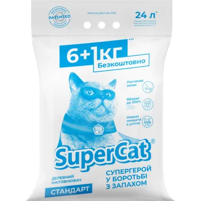 Наповнювач для туалету Super Cat Стандарт Деревний вбирний 6+1 кг (12 л) (5995)