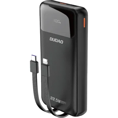 Батарея універсальна Dudao K15Pro 20000mAh PD/22.5W, QC, with built-in cables, Black (6977196682430)