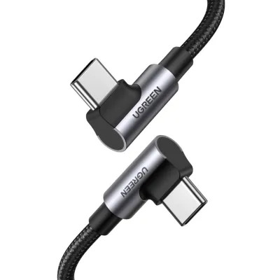 Дата кабель USB-C to USB-C 1.0m 100W (20V/5A) 90° corner braided black Ugreen (70696)