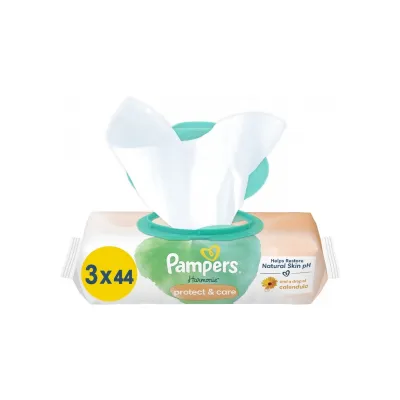 Дитячі вологі серветки Pampers Harmonie Protect&Care з календулою 3 пачки х 44 шт (8700216250672)