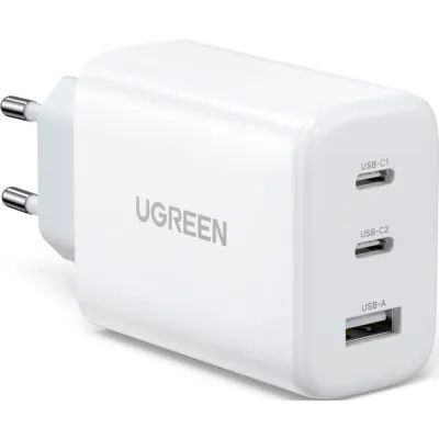 Зарядний пристрій UGREEN 3xUSB 65W (2xType-C+USB QC3.0) Fast Charger White CD275 (90496)