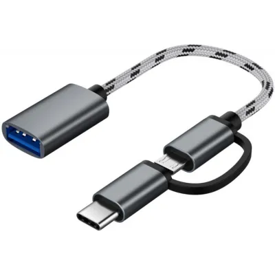 Перехідник OTG USB 2.0 AF to Micro 5P + USB-C 0.1m grey XoKo (AC-150-SPGR)