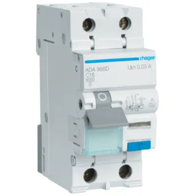 Диференціальний автоматичний вимикач Hager 1-п.+N 16A C 30mA (6kA) A (A) (ADA966D)