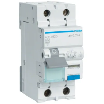 Диференціальний автоматичний вимикач Hager 1-п.+N 32A C 30mA (6kA) A (B) (ADA982D)