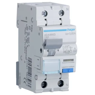Диференціальний автоматичний вимикач Hager 1-п.+N 40A C 30mA (6kA) A (A) (ADA990D)