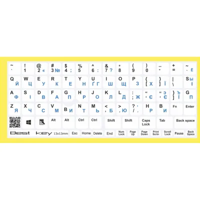 Наклейка на клавіатуру BestKey непрозора біла основа, 76, синій (BKU13WHI_BLU)