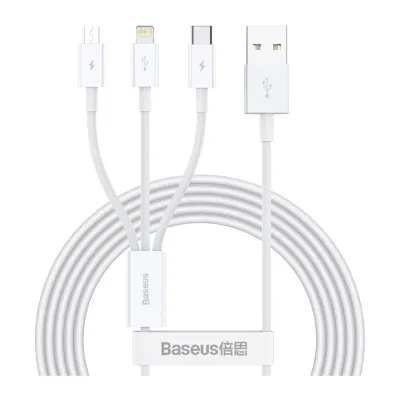 Дата кабель USB 2.0 AM to Lightning + Micro 5P + USB-C 1.5m 3.5A white Baseus (CAMLTYS-02)
