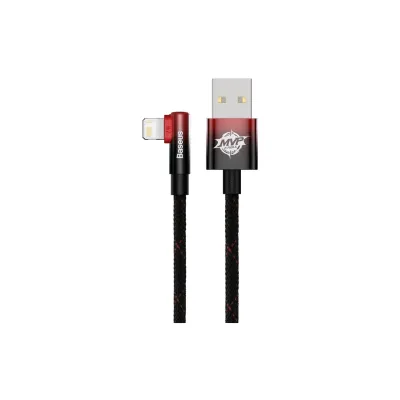 Дата кабель USB 2.0 AM to Lightning 1.0m 2.4A 90° corner black/red Baseus (CAVP000020)