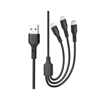 Дата кабель USB 2.0 AM to Lightning + Micro 5P + USB-C 3A black XO (CB-23U3-BK)