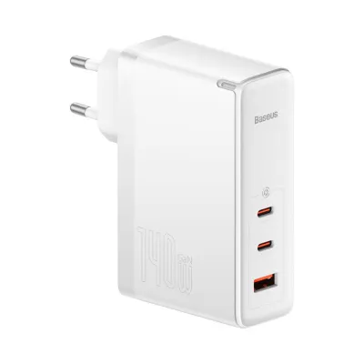 Зарядний пристрій Baseus GaN5 Pro Fast Charger 2C+U 140W + Cable 1.0m Type-C 240W white (CCGP100202)