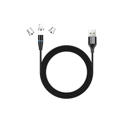 Дата кабель USB 2.0 AM to Lightning + Micro 5P + USB-C 1.0m Magnetic ColorWay (CW-CBUU038-BK)