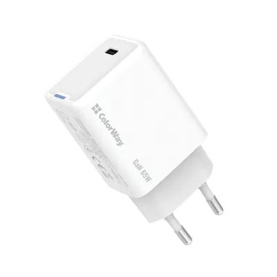 Зарядний пристрій ColorWay GaN Mini 65W PD Port PPS USB-C white (CW-CHS049PD-WT)