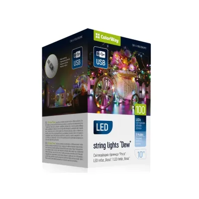 Гірлянда ColorWay Роса LED 100 10 м 8 функцій різнокольорова USB (CW-G-100L10NUMC)