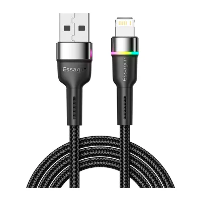 Дата кабель USB 2.0 AM to Lightning 2.0m 2.4A LED black Essager (EXCL-XCDA01)