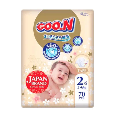 Подгузники GOO.N Premium Soft 3-6 кг Размер 2 S на липучках 70 шт (F1010101-153)