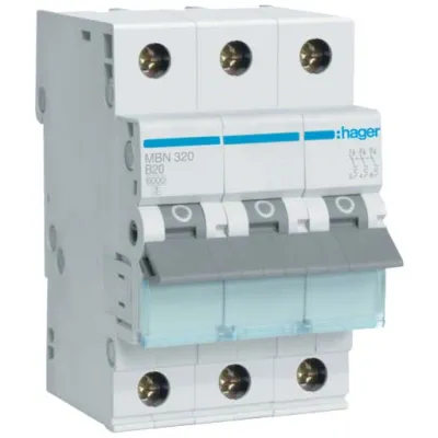Автоматичний вимикач Hager 3-п. B 20A (6kA) 3M (B) (MBN320)