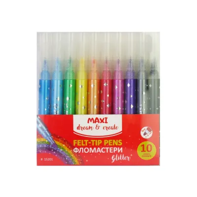 Фломастери Maxi з блискітками, 10 кольорів (MX15201)