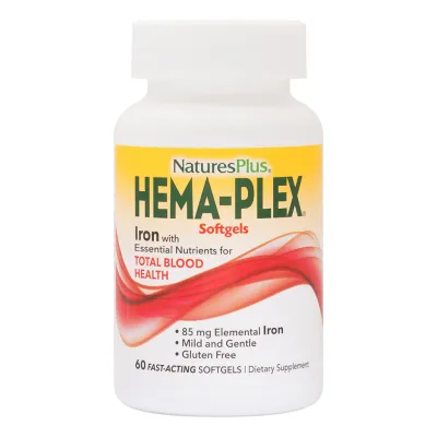 Мінерали Natures Plus Комплекс з залізом Hema-Plex, Iron, Nature's Plus, 60 Мягких (NAP-37691)
