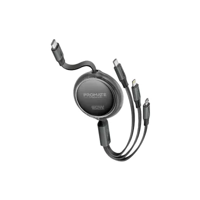 Дата кабель USB-C to Lightning 1.1m 27W + USB-C 60W + Micro USB TrioCord-R black Promate (triocord-r.black)