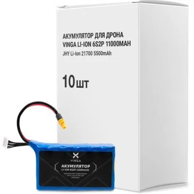 Акумуляторний блок Vinga Li-Ion 6S2P 11000mAh коробка 10 шт (JHY Li-Ion 21700 5500mAh) (V6S2P-10PCS-11000MAH)