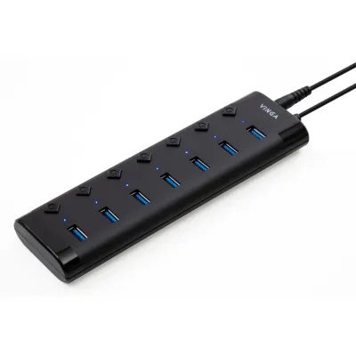 Концентратор Vinga USB3.0 to 7*USB3.0 1m cable with Switch and Power Adapter (VHA3A7B)
