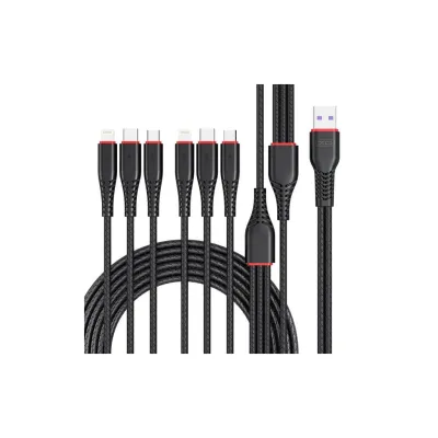 Дата кабель USB 2.0 AM to 2xLightning + 2xMicro 5P + 2xUSB-C 1.2m black XO (XO-NB196-6in1)