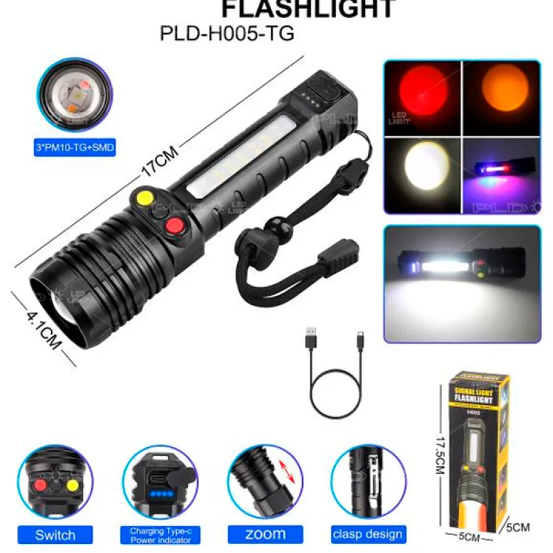 Ручний ліхтар PLD-H005-3PM10-TG +14SMD, (White + Yellow + Red)