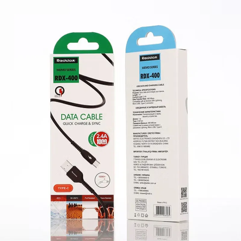 Кабель Reddax RDX-400 MicroUSB (1 м, швидке заряджання, TPE), Black