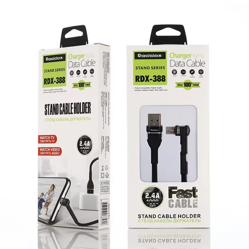 Кабель Reddax RDX-388 Type-C з функцією тримача (1 м, 2.4 A, тканина), Black