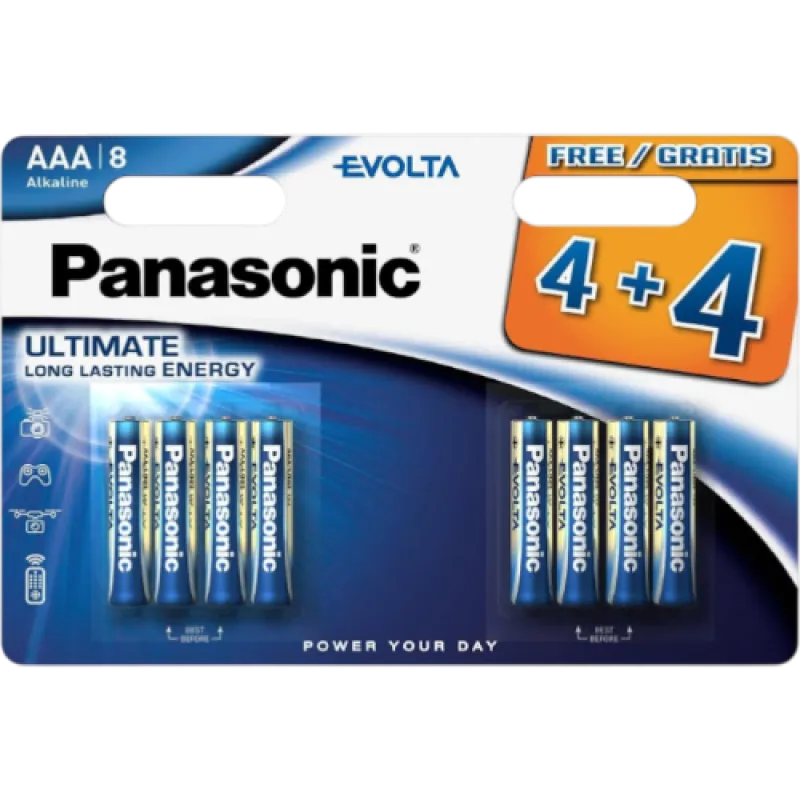 Батарейка Panasonic Evolta Ultimate LR3 AAA, Alkaline, 8 штук