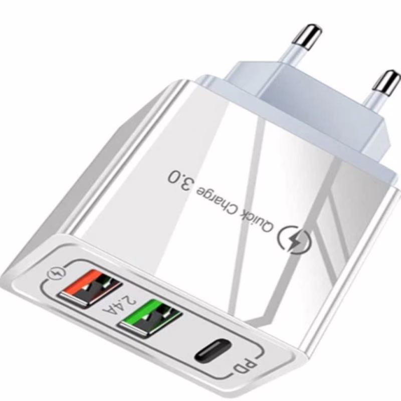 Мережевий зарядний пристрій 2.4 A 20W QC3.0 USB Fast Charger 3.0 + USB 2.4 A + PD 2.1 A White