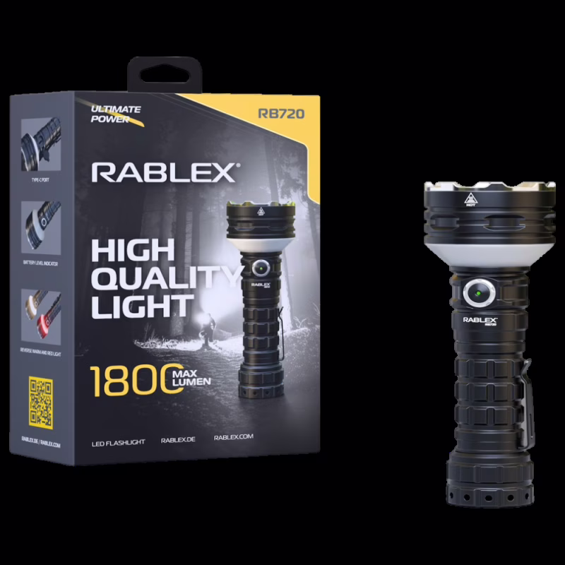 Ручний ліхтар Rablex RB720, Білий + Червоний, 1800 Lumen, ЗП Type-C,