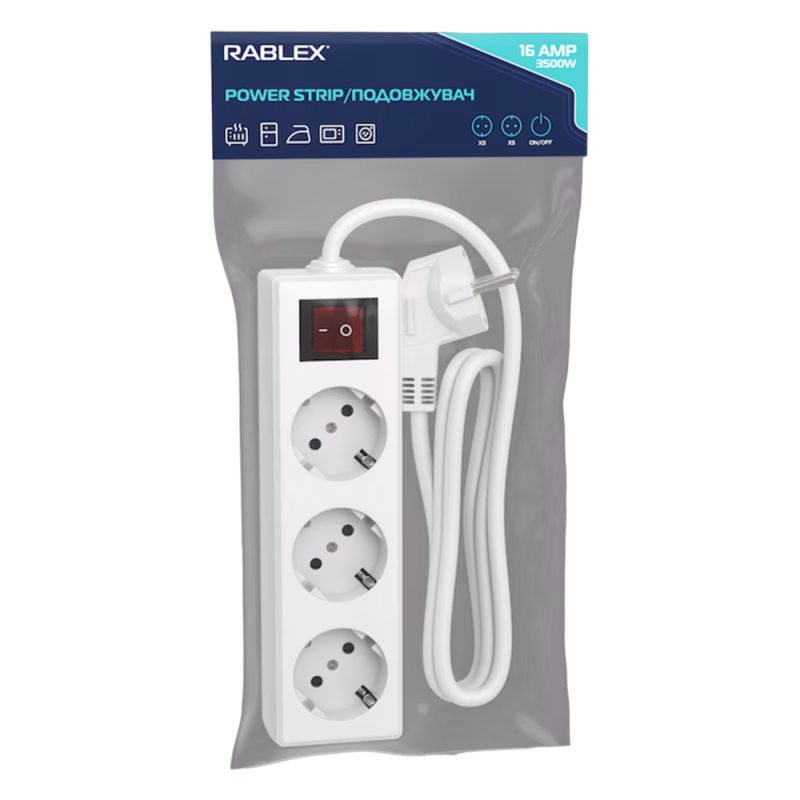 Сетевой фильтр Rablex RB3-3M 3 розетки 3 метра 16A 1.5mm 3500W