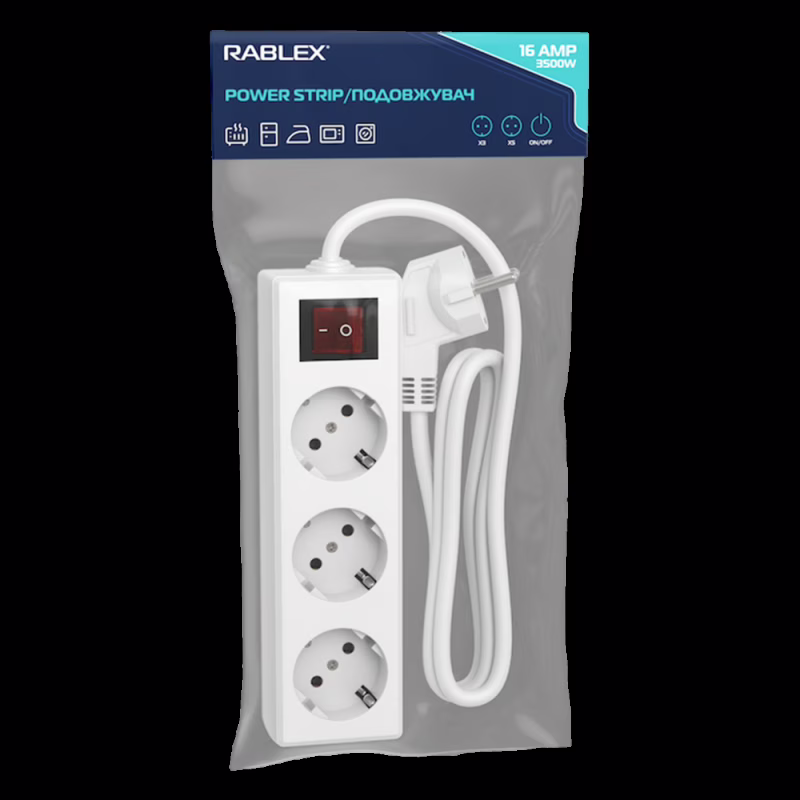 Мережевий фільтр Rablex RB3-3M 3 розетки 3 метри 16 A 1.5mm 3500W