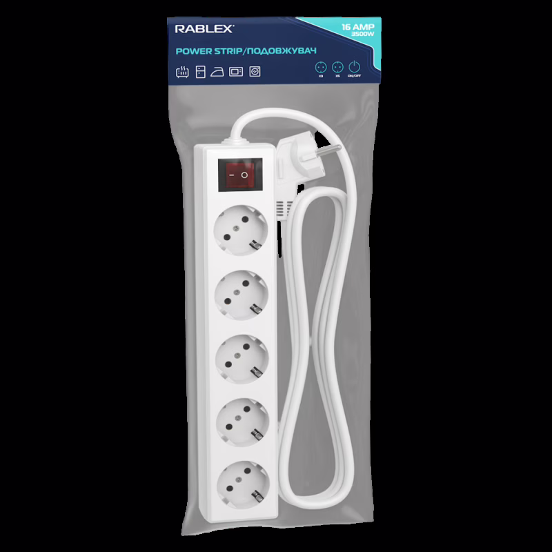 Мережевий фільтр Rablex RB5-2M 5 розеток 3 метри 16 A 1.5mm 3500W