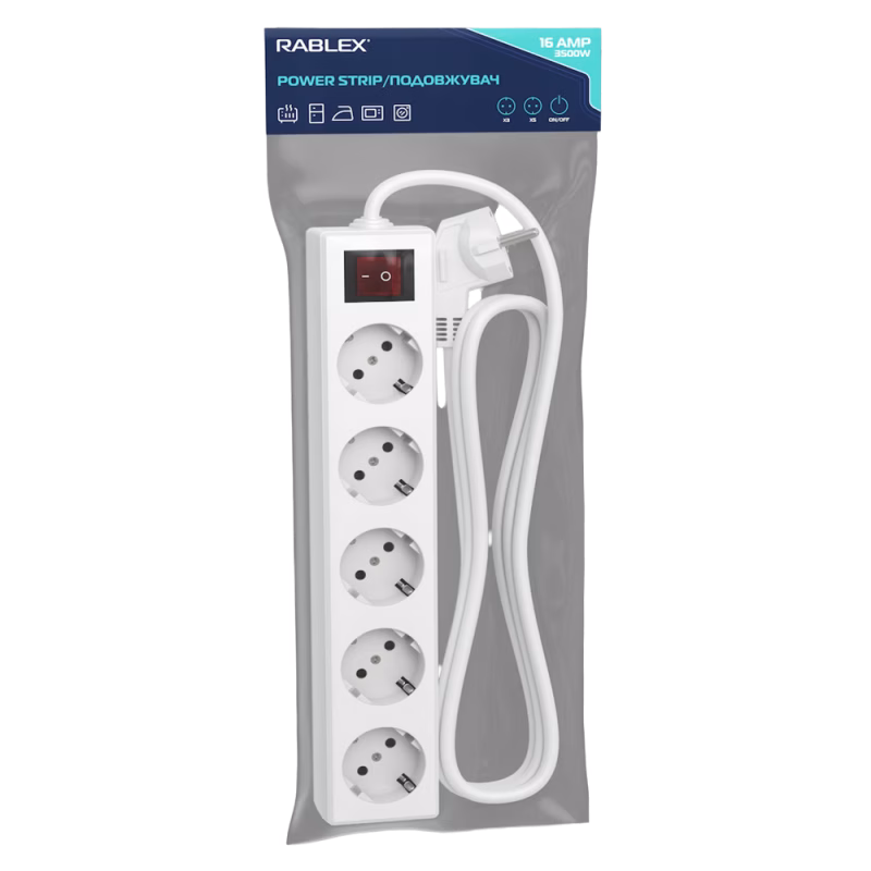 Мережевий фільтр Rablex RB5-2M 5 розеток 5 метра 16 A 1.5mm 3500W