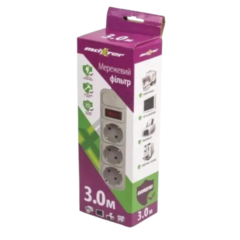 Сетевой фильтр Maxxter SPM3-G-10G 3 гнезда, 3 метра