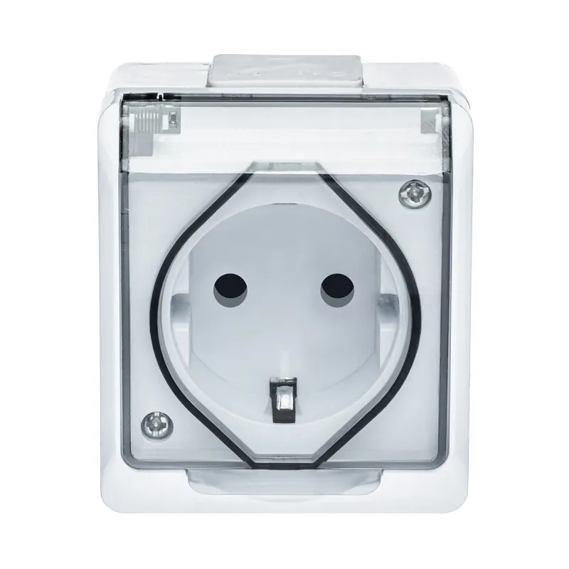 Розетка с заземлением с прозрачной крышкой, закрытый 16А-220V