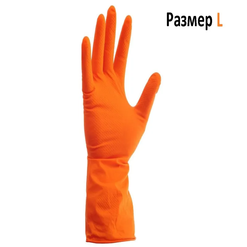 Перчатки для мытья посуды Latex Gloves L 8-9 Оранжевые 12 пар.