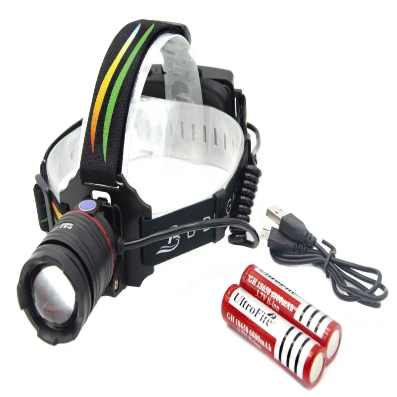 Налобный фонарь P52, 2х18650, ЗУ MicroUSB, P50 LED, Zoom