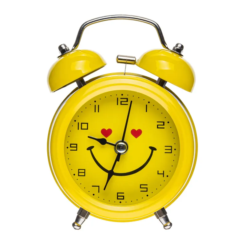 Часы Будильник колокольчик 3010 Желтый Смайлик