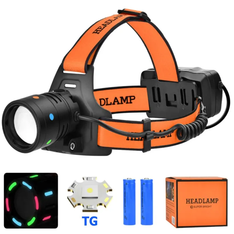 Налобный фонарь Bailong BL-T210-TG, 2x18650, 1 режим, ЗУ Type-C, zoom