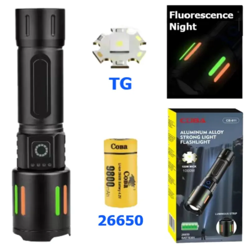 Ручной фонарь CB-611-TG, индикация заряда, 1x26650, 3xAAA, ЗУ Type-C, zoom