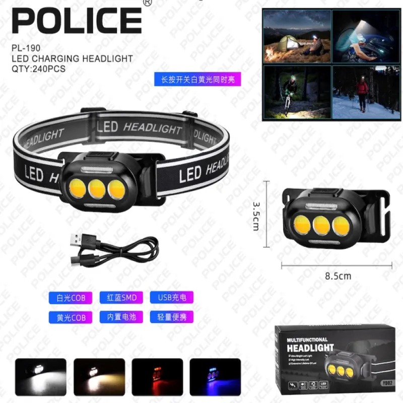 Налобний фонар PL-190, холодний, теплий, червоний, синій світло, ЗУ Type-C, сенсор