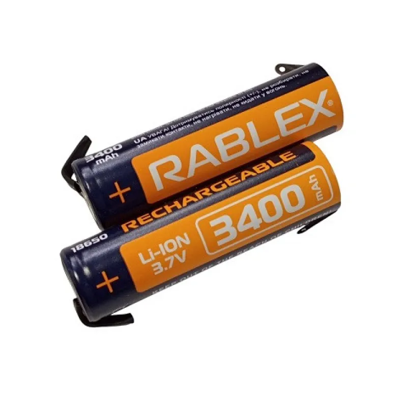 Аккумулятор Rablex 18650, 3400mAh Li-ION 3.7v С контактами 20А