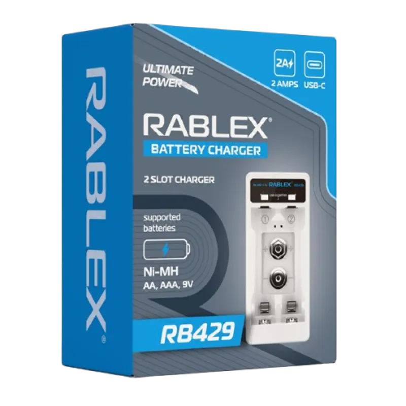 Зарядное устройство Rablex RB429, 2xАА,ААА,9V, 2A, Type-c